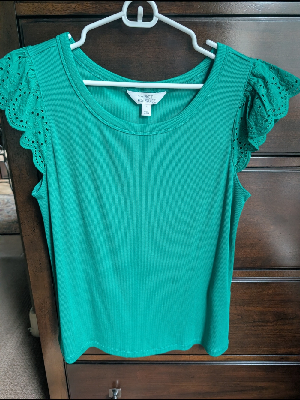 Market & Spruce Teal Eyelet Flutter Sleeve Top